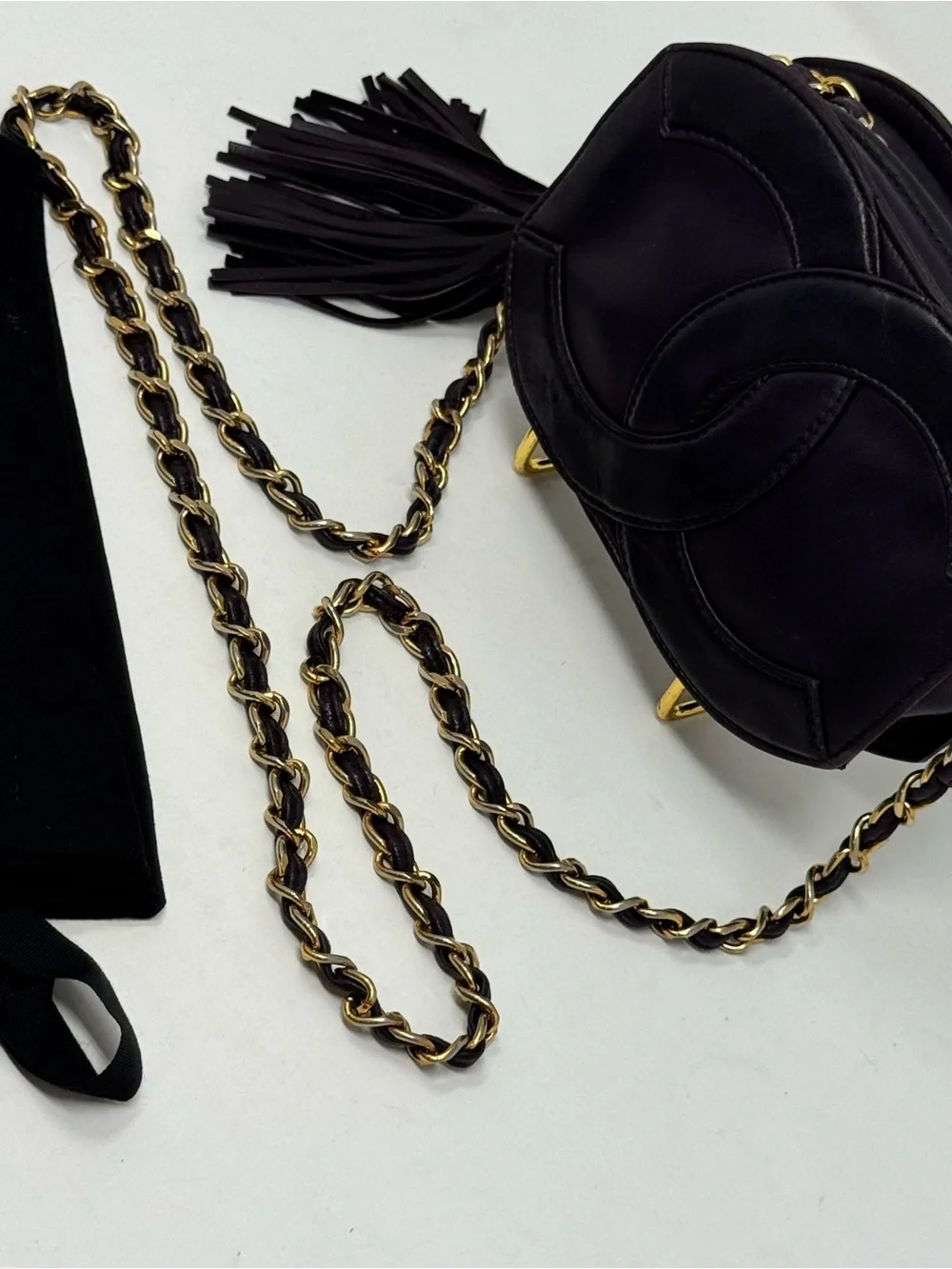 CHANEL Vintage CC Tassel Camera Bag Eggplant purple Shoulder Bag